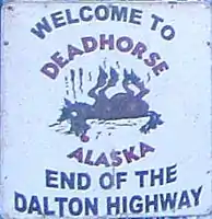 The northern end of the Pan-American Highway at Deadhorse, Alaska, USA