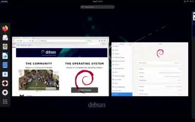 Screenshot of Debian 11 (Bullseye) with the GNOME desktop environment 3.38
