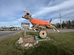 A deer statue welcomes visitors in Deerwood, Minnesota