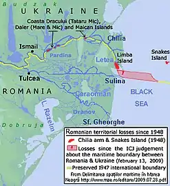 Territorial losses of Romania in the Danube delta since 1948