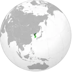 Territory controlled by the Democratic People's Republic of Korea in dark green; territory claimed but not controlled in light green