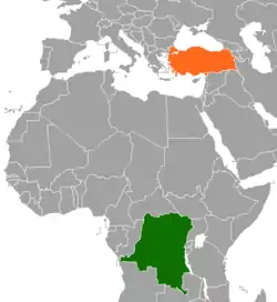 Map indicating locations of Democratic Republic of the Congo and Turkey