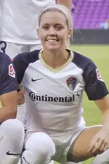 photo of Denise O'Sullivan in team lineup before a North Carolina Courage match in 2018