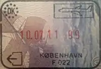 Exit stamp for air travel, issued at Copenhagen Airport
