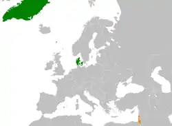 Map indicating locations of Denmark and Israel