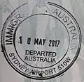 Exit stamp at Sydney Airport