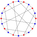 A 2-coloring of the Desargues graph or 
  
    
      
        G
        (
        10
        ,
        3
        )
      
    
    {\displaystyle G(10,3)}