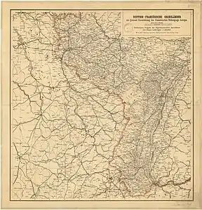 1887 German map, using German place-names, of Alsace-Lorraine.