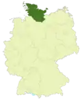 Map of Germany:Position of the Oberliga Hamburg/Schleswig-Holstein highlighted