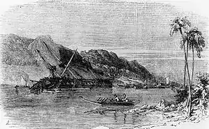 The wreckage of Diana following the 1854 Ansei-Tōkai earthquake and tsunami, Illustrated London News, 1856.