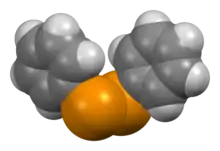 Space-filling model of the diphenyl ditelluride molecule