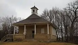 San Francisco Township Hall, the historic District Number 22 School Building, listed on the National Register of Historic Places