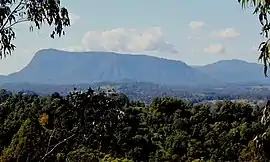 Distant view of Mount Burrell, the westernmost portion of the Nightcap Range