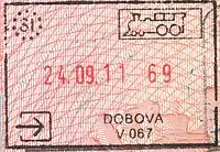 Entry stamp for rail travel, issued at Dobova