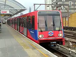 A DLR train at Shadwell