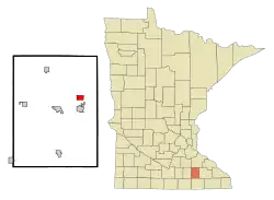 Location of Mantorvillewithin Dodge County and state of Minnesota