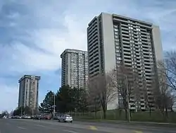 Large apartment towers are located on the major avenues in Don Valley Village