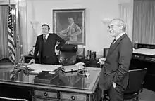U.S. Secretary of Defense Donald Rumsfeld with Journalist and Television host Martin Agronsky at Rumsfeld's Office in The Pentagon