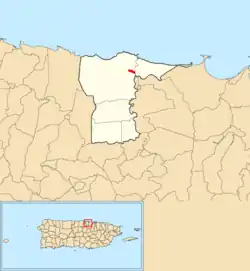 Location of Dorado barrio-pueblo within the municipality of Dorado shown in red