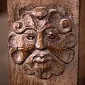 This wood carving of a "foliate head" type is on the Renaissance screen at Dore Abbey.