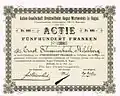 share certificate issued 1892 of Actien-Gesellschaft Drahtseilbahn Ragaz-Wartenstein
