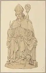 Drawing of a medieval wooden sculpture from Sääksmäki church