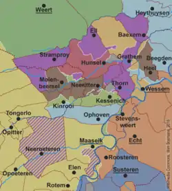 Territory of the Abbey of Thorn (purple), in 1700.