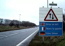 A road sign in the British county of Kent placed on the right-hand side of the road