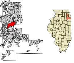 Location of Bolingbrook in Will and DuPage Counties, Illinois.