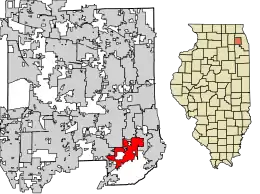 Location of Darien in DuPage County, Illinois.