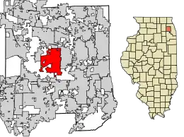 Location of Wheaton in DuPage County, Illinois.