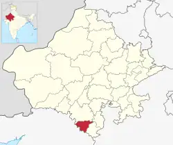 Location of Dungarpur district in Rajasthan