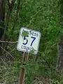 Pre-MUTCD standard route marker for CR&nbsp;57 in Dutchess County. Most of the county now uses the standard pentagon.