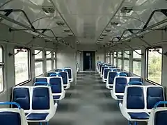 Interior view of an ER9M EMU converted for use as a Kyiv Urban Electric Train.