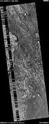 Wide view of layers in Schiaparelli crater (HiRISE). Part of the picture is degraded.  Parts of this image are enlarged in other images that follow.