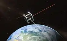 ESTCube-1 micro satellite orbiting globe and beaming light to Estonia