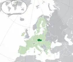 Location of&nbsp;the&nbsp;Czech Republic&nbsp;(dark green)–&nbsp;in Europe&nbsp;(green &&nbsp;dark gray)–&nbsp;in the European Union&nbsp;(green)&nbsp; –&nbsp; [Legend]