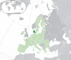 Location of&nbsp;metropolitan Denmark&nbsp;(dark green)–&nbsp;in Europe&nbsp;(green &&nbsp;dark grey)–&nbsp;in the European Union&nbsp;(green)