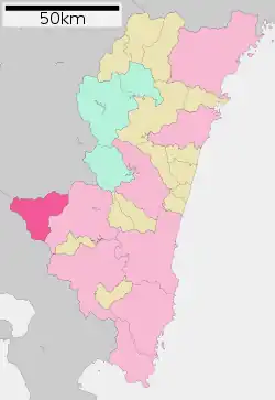 Location of Ebino in Miyazaki Prefecture
