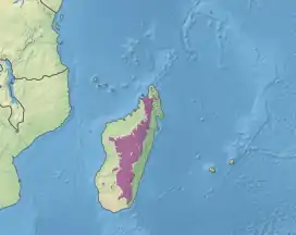 Map showing location of the subhumid forests ecoregion in the center of Madagascar
