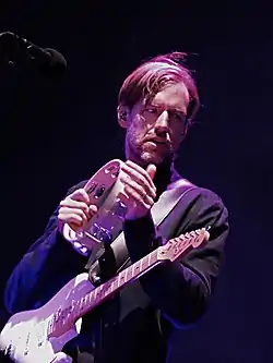 Ed O'Brien performing with Radiohead in Glasgow, 2017