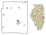Location of Hume in Edgar County, Illinois.