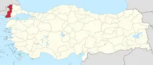 Location of Edirne Province in Turkey