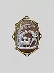 Education of the Infant Bacchus; by Niccolò Amastini; first half 19th century; onyx with gold frame; overall (in setting): 6.5 x 4.8 cm; Metropolitan Museum of Art (New York City).