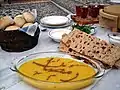 Sangak bread inside an Iranian table.