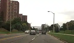 View of Eglinton Avenue, the northern boundary for Princess Gardens, east of Kipling Avenue