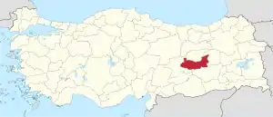 Location of Elazığ Province in Turkey