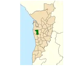 Map of Adelaide, South Australia with electoral district of Cheltenham highlighted