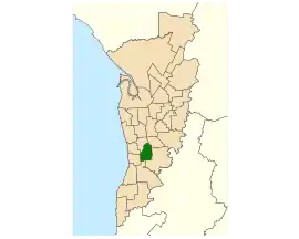Map of Adelaide, South Australia with electoral district of Elder highlighted