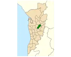 Map of Adelaide, South Australia with electoral district of Torrens highlighted